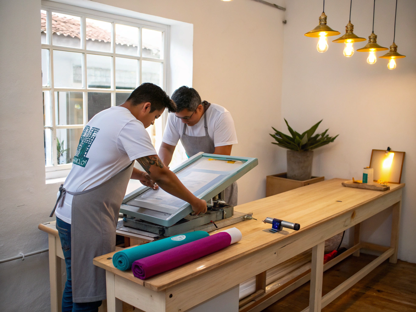 B&B Family Printing team inspecting custom printed hoodies